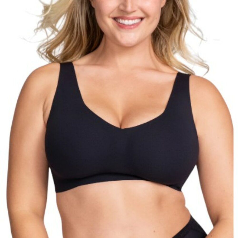 Honeylove V-Neck Bra Wireless Soft Touch Back Smoothing in Vamp Black sz XL